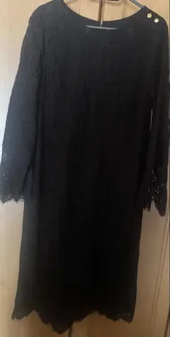 レースワンピース ブラックワンピース七分袖 L Lサイズ