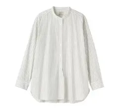 婦人　洗いざらし　ブロードスタンドカラー長袖ロングシャツ