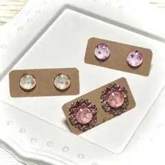 ハンドメイドカボションピアス　3点セット　ピンク系