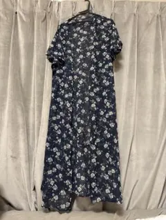 one way ネイビー花柄シャツワンピース M