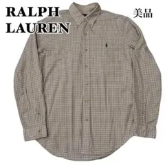 美品　ラルフローレン　チェック　茶色　長袖　BDシャツ ポニーロゴ　刺繍　正規品