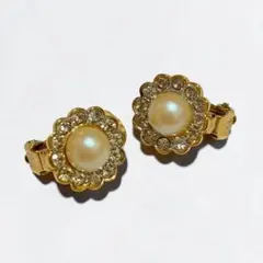 NINA RICCI ニナリッチ パールイヤリング ラインストーン フラワー 花