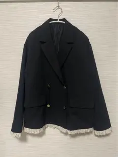 moment+ マットゴールド釦配色フリルWテーラージャケット ブラックのサムネイル