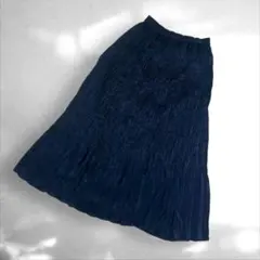 スローブイエナ　プリーツロングスカート　ウエストゴム　ネイビー光沢感F（A3