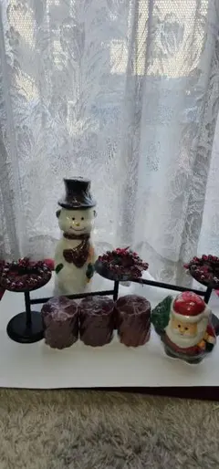 クリスマス飾り 雪だるま サンタ 陶器製ローソク飾り品