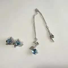 フラワーモチーフ ネックレス ピアス セット ブルー