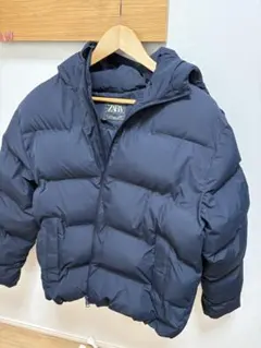 ネイビー フード付きダウンジャケット