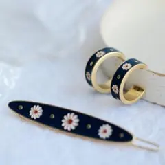 レトロ デイジー ピアス 花柄 フラワー ヘアピン セット #C174-5