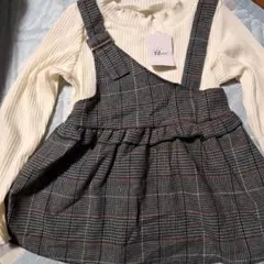 新品!!　チェック柄サロペット風長袖カットソー 100