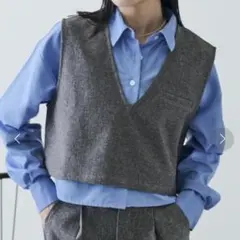 新品　Aunt Marie's リネンライククロップドジレ　秋ベスト　韓国