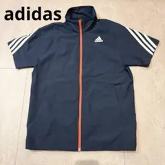 adidas 背中メッシュ ナイロンジャケット 半袖 ネイビー レッド S春夏