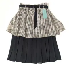 新品✨メゾンドフルールプチローブ 優しい雨のギンガムスカート ベルト プリーツのサムネイル