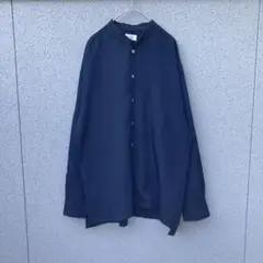 1566【ジュンレッド】M♡バンドカラー 長袖シャツ ネイビー