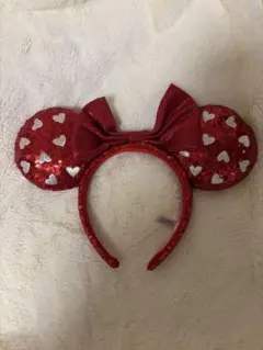 赤いハート模様のミッキー耳カチューシャ