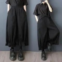 夏物新品 ワイドパンツ カジュアルパンツ 九分丈 着痩せ ブラック 可愛い