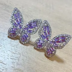 美品　蝶々　パープル　シルバー　ピアス