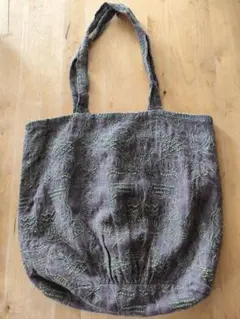遊　中川　刺繍入り トートバッグ チャコールグレー×グリーン×イエローのサムネイル