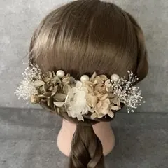 結婚式　成人式　卒業式　髪飾り　ゴールドかすみ草×紫陽花 プリザーブドフラワー