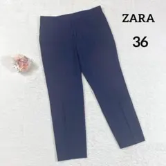 【ザラ】スラックス センタープレス (36) ネイビー 薄手 チェック柄