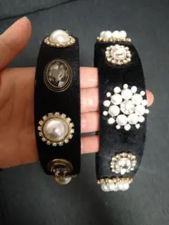 ブラックベルベットカチューシャ2点セット