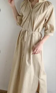 JUNOAH半袖 ロングシャツワンピース ベージュのサムネイル