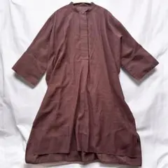オーバーサイズ❤️クリアインプレッション ロングシャツワンピース 茶 Fのサムネイル