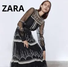 ZARA 刺繍　オーガンジー　ワンピース　ドレス　黒　vintage