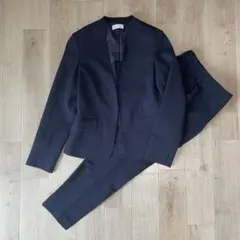 ✨美品✨PLST プラステ　ノーカラーパンツスーツセットアップ ネイビー