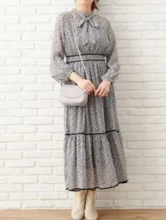 INGNI　イング　花柄ボウタイ配色ロングワンピースワンピース