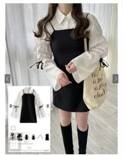 GRL新品リボンギャザーシャツ×ミニワンピースセットアップ[tg692]