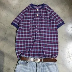 90s USA製 ポロスポーツ ラルフローレン ヘンリーネックTシャツ チェック