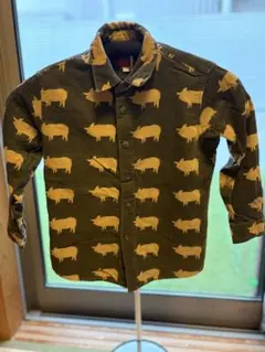 豚プリント コーデュロイ長袖シャツ 110