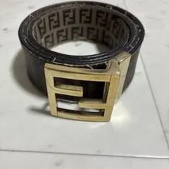 未使用級】フェンディ ズッカ ベルト リバーシブル レザー ブラウン
