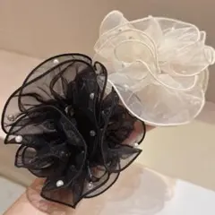 ２個セット！ホワイトとブラック　レース　帯揚げ 着物　帯飾り　パール