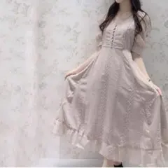 ♡An MILLE♡シフォン花刺繍ワンピース ピンク