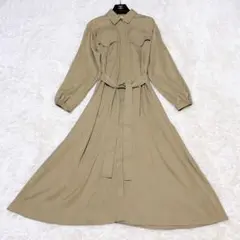 美品✨プルミエアロンディスモン　シャツワンピース 36 ベージュ ベルト とろみのサムネイル