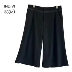 【INDIVI】ブラック 裏地付き ハーフパンツ 38(M) a0427