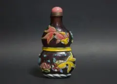 清 乾隆年製在銘 銅製景泰藍 琺瑯彩鼻煙壷金工細工『蝶々花瓢箪祥瑞文』嗅ぎタバコ 清 乾隆年製在銘 銅製景泰藍 琺瑯彩鼻煙壷金工細工『蝶々花瓢箪祥瑞文