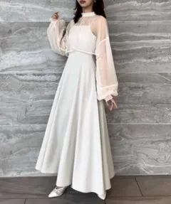 新品 JUNOAH チュールボレロ＋フレアキャミワンピースセット アイボリー S