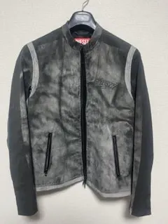 Diesel レザーライダースジャケット グレー/ブラック