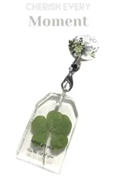 本物の五つ葉のクローバー　ストラップ　お守り　押し花