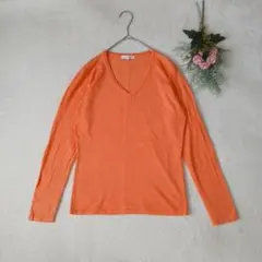 【ハニーズ、グラシア】オレンジ Vネック 長袖ニット 秋冬素材 Lサイズ 華やか