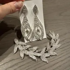 ウェディング　クリスタルピアス・ヘッドドレス セット　ビジュー　結婚式　前撮り