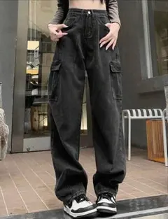 ワイドレッグ カーゴパンツ ブラック