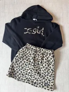 x-girl 黒フード付きトレーナーとスカートセット 130