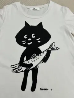 Né-net ネネット にゃー ✖️魚 半袖Tシャツ ホワイト 日本製 2のサムネイル