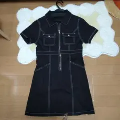 【お値下げ】ブラックミニジャンパースカート半袖 ジッパー付き