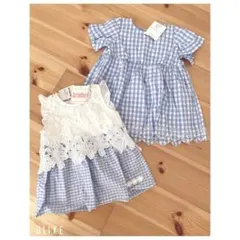 水色と白のチェック柄ワンピース2点セット 80cm 新品未使用品