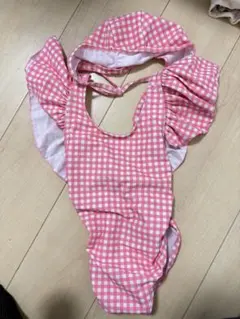 女の子用 ワンピース水着 ピンク ギンガムチェック フリル