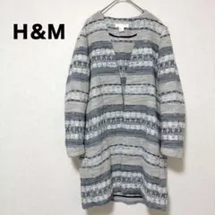 エイチ＆エム ノーカラージャケット ブルー ストライプ ツイード ガウン